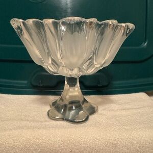Vintage Crystal Silvia Tulip Pedestal Candy Dish & Tulip Bowl Both Frosted